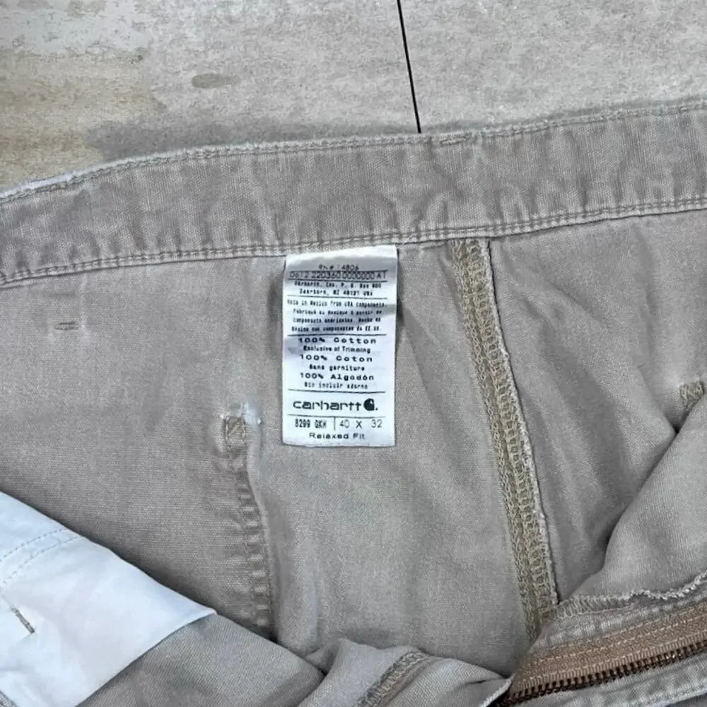Vintage 90s Carhartt Carpenter Pants 40x32 Baggy Light Tan Canvas Dungarees